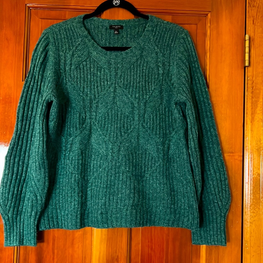 Talbots LP Diamond Stitch Crewneck Pullover.  Dark Crisp Jade Heather color.